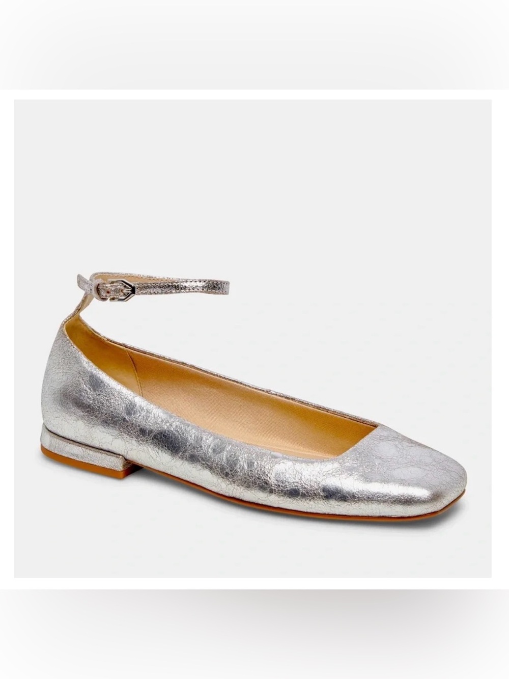 Dolce Vita Ashya Metallic Silver Square-Toe Ankle-Strap Ballet Flat